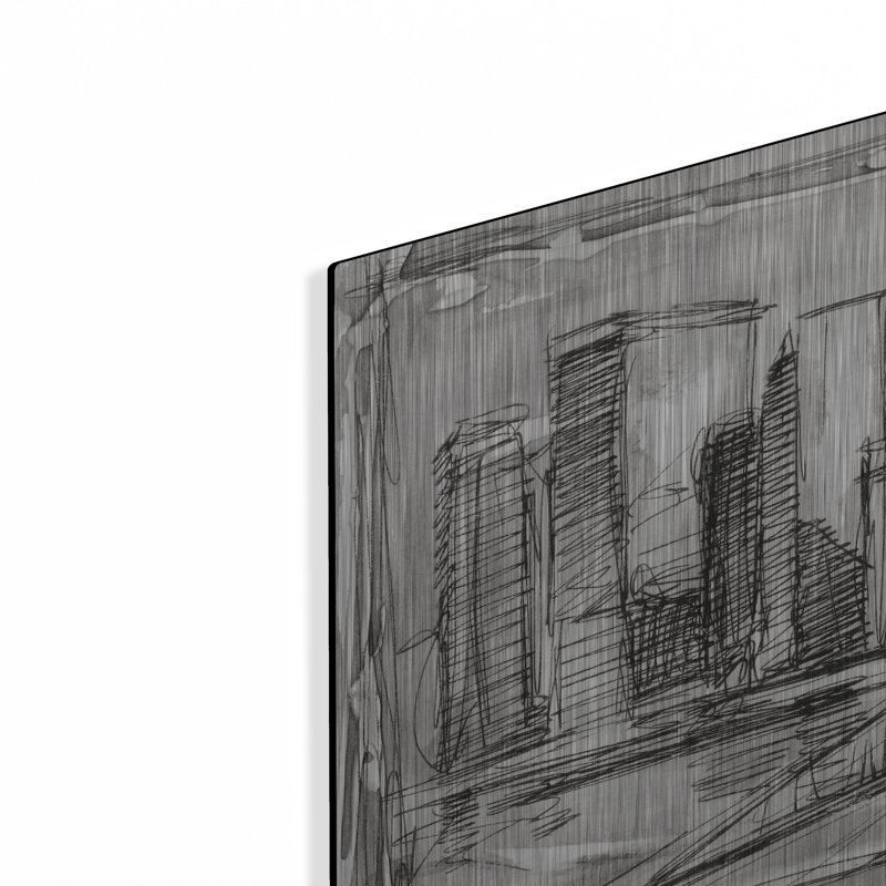 «Pen & Ink Cityscape II» par Ethan Harper, art mural en métal, 48 po x 16 po
