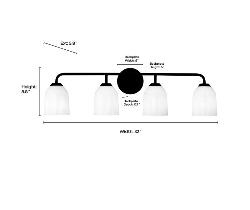 Millennium Lighting Norah 4 Light Vanity with Opal Ribbed Glass Shade, Matte Black