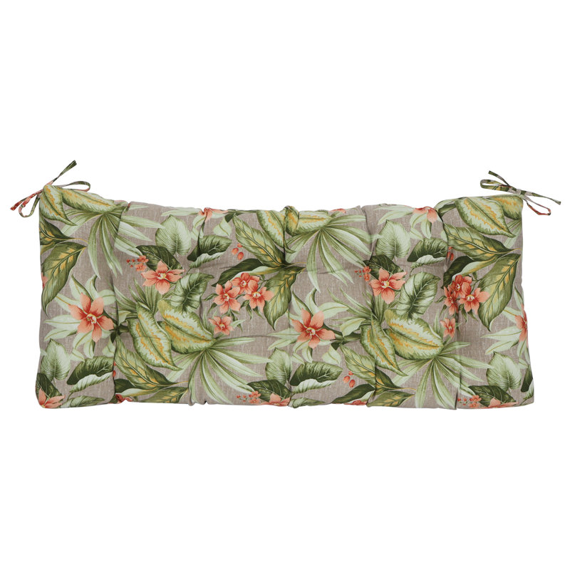 Tufted Outdoor Bench Cushion, 51" W x 19" D, Tan/Pink/Tahiti Sunrise Floral