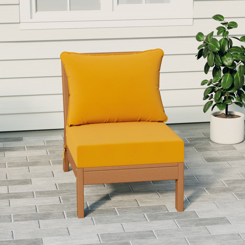 Deep Seating Armless Chair With Cushions, Yellow, Teak