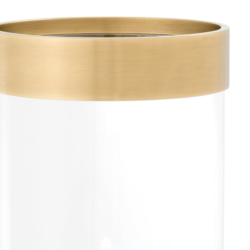 Vertex Modern Brass Rimmed Clear Glass Hurricane Candle Holder