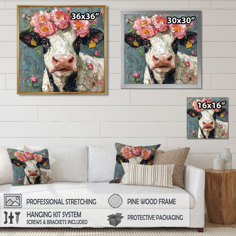 «Dosh Cow», reproduction d'art sur toile encadrée, H 30 po x l 30 po, Impression encadrée flottante, Doré