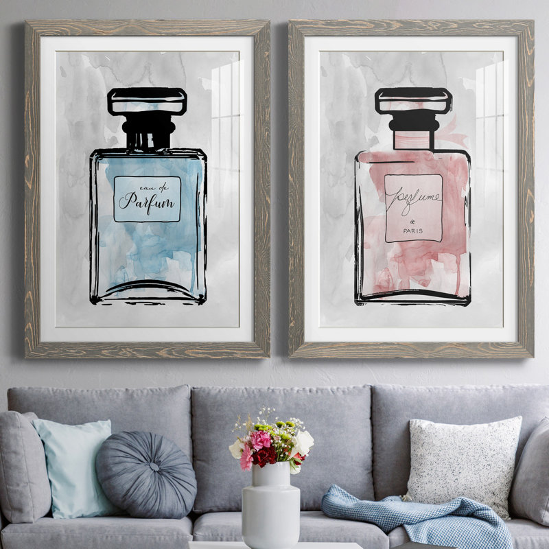 «Blue Wash Perfume», ensemble de 2 reproductions d'art, H 44 po x l 31 po x P 1 po, Cadre en papier gris, Blanc