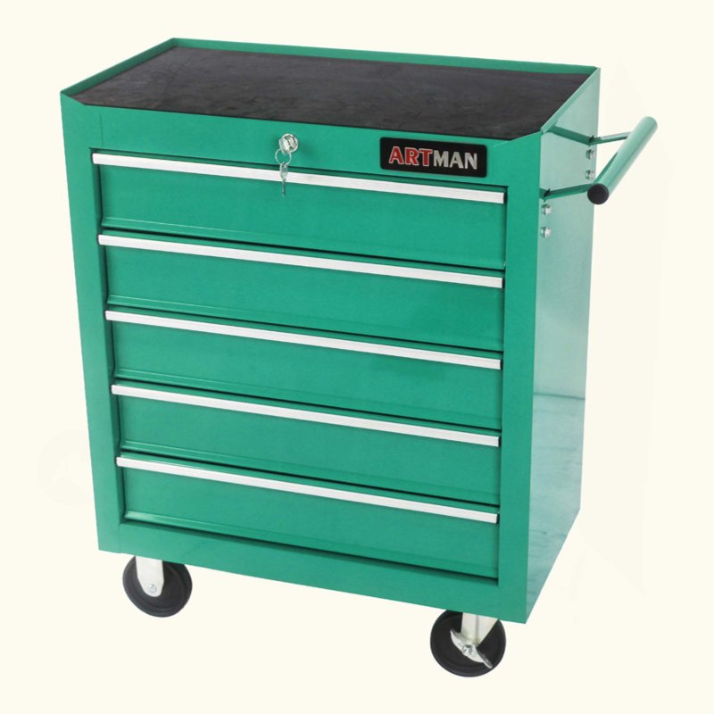Coffre à outils à 5 tiroirs avec système de verrouillage et 4 roues, solution de rangement de garage durable et mobile