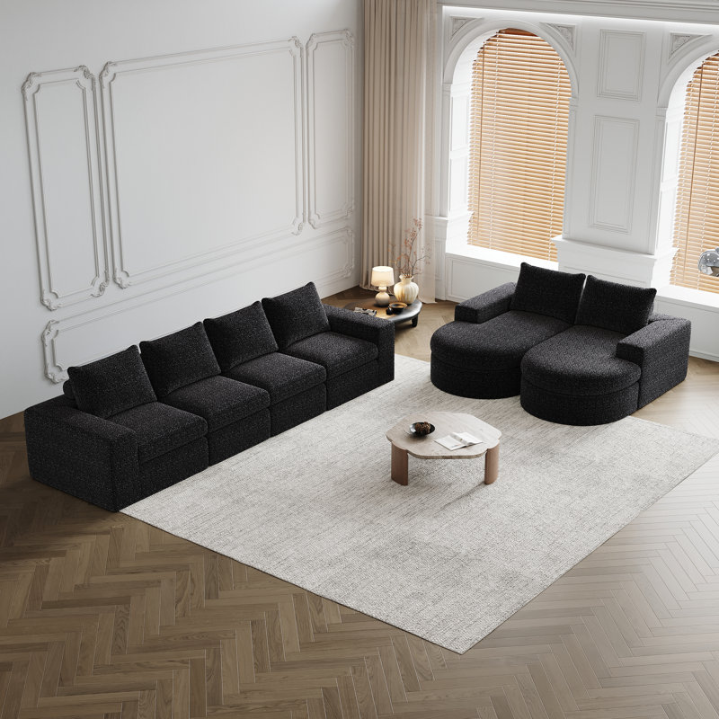 Canapé modulaire courbé Clasien, Chenille noir