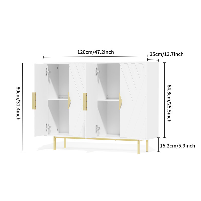 White Geometric 47.2" Modern Sideboard Cabinet with Gold Accents