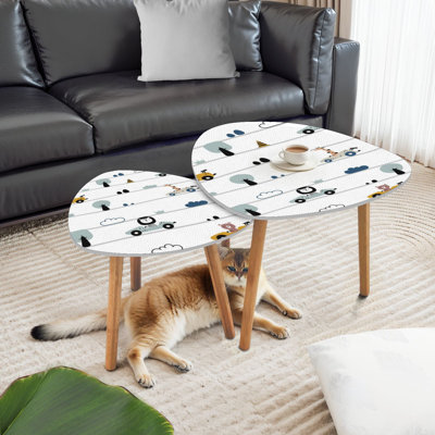George Oliver Triangle Nesting Coffee Table Set of 2 Seamless cute animal cars for fabric textile apparel design Cartoon End Table Modern Minimalist Side Table Set