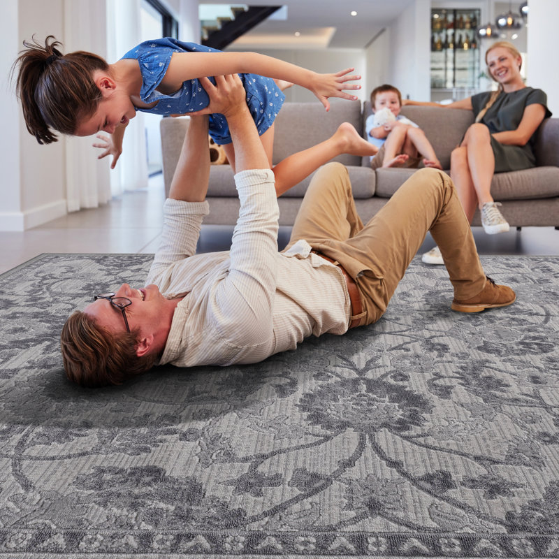 Tapis gris / argenté 5X7 par Loom & - doux au toucher, teinté, ne perd pas ses poils