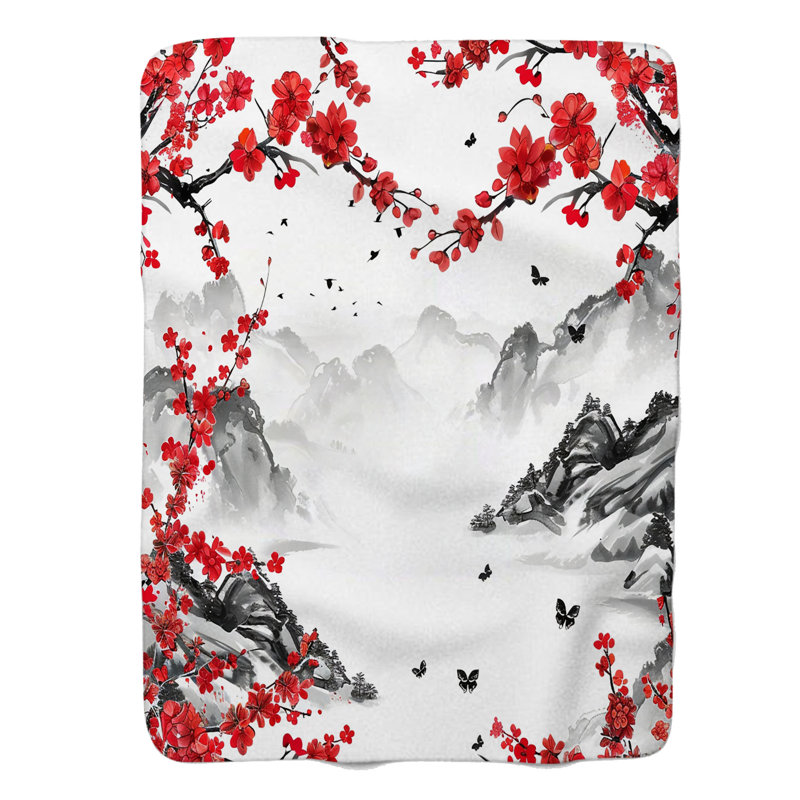 Cherry Blossom Designs - Couverture Sherpa de qualité supérieure 1 pièce, Grand lit