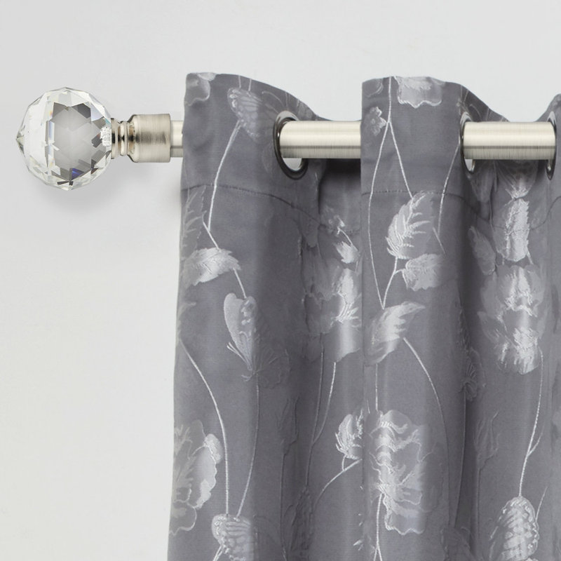 Crystal Adjustable 2cm Single Curtain Pole, Brushed Silver, 1.2 - 2.1m