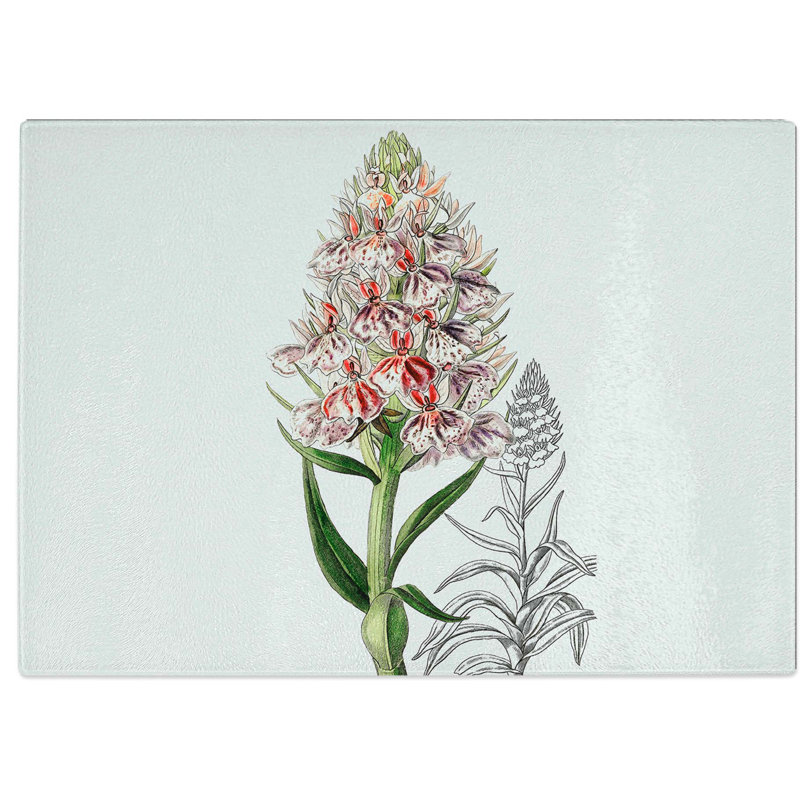 Tempered Glass Spiked Orchid Chopping Board, 28.5 cm W x 20 cm L