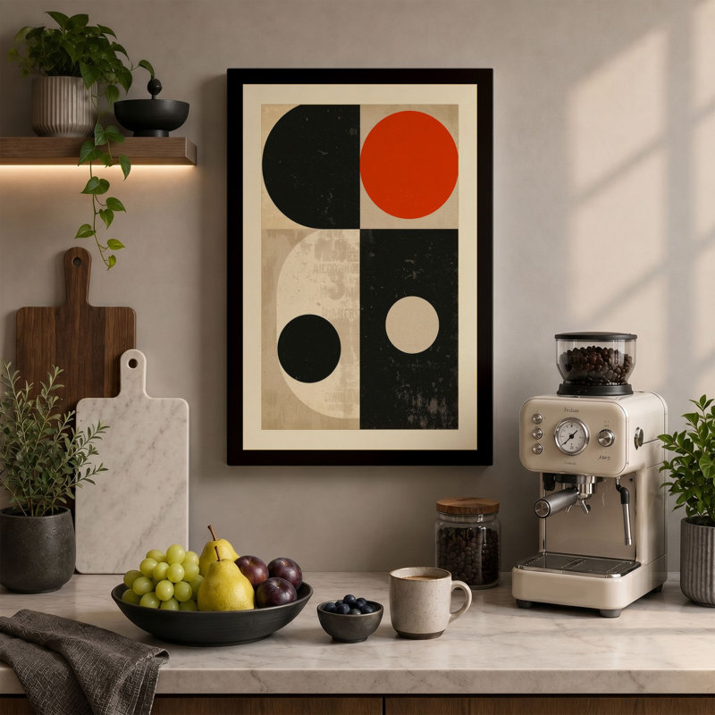 Quadrant Circles Mid-Century - Wrapped Canvas, 36x24 - 91.4 x 61.0 cm, Teal Border