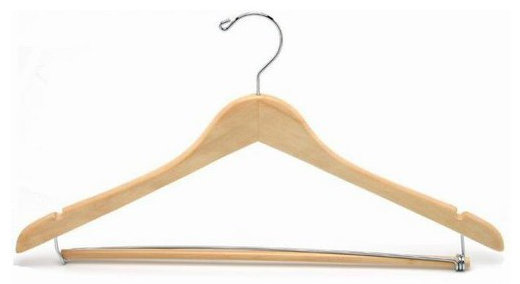 Contoured Wooden Suit Hanger w/Locking Bar (Natural) main image 1