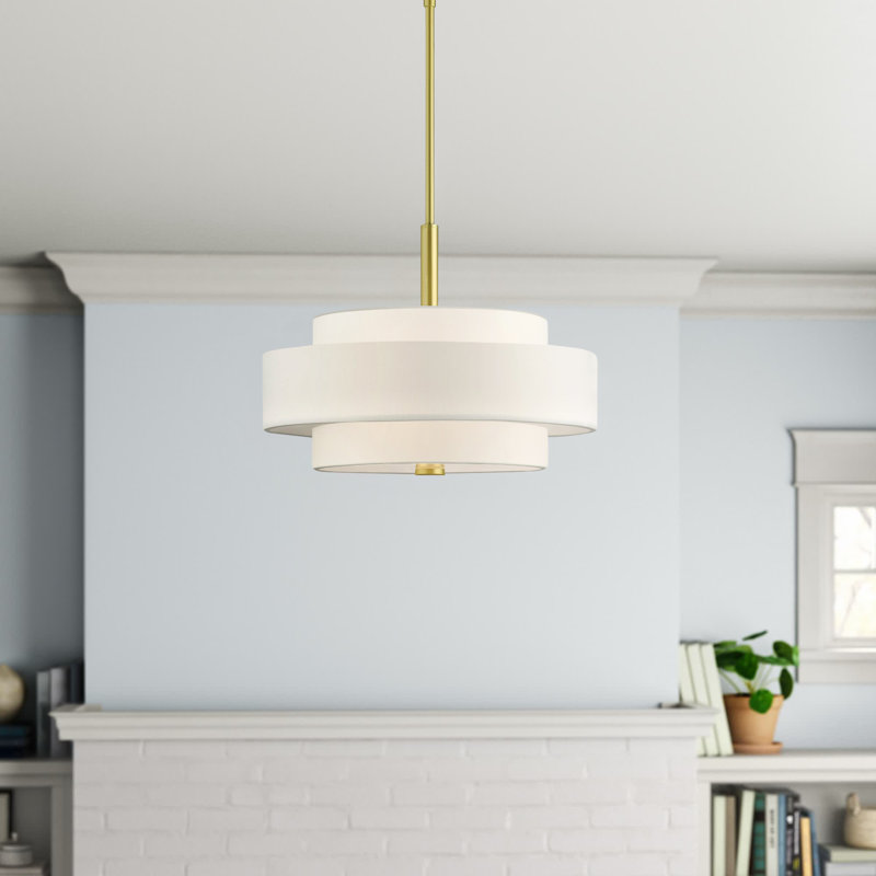 Lustre cylindrique à abat-jour Flaire 4, Blanc cassé, Laiton satiné