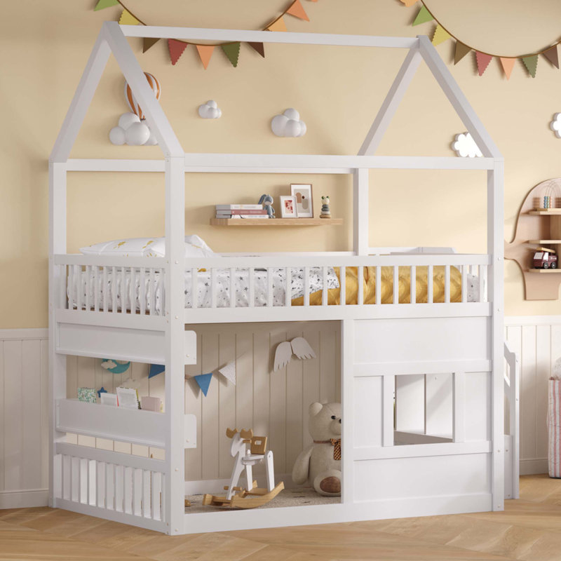 Full Size Wooden House Bed, White