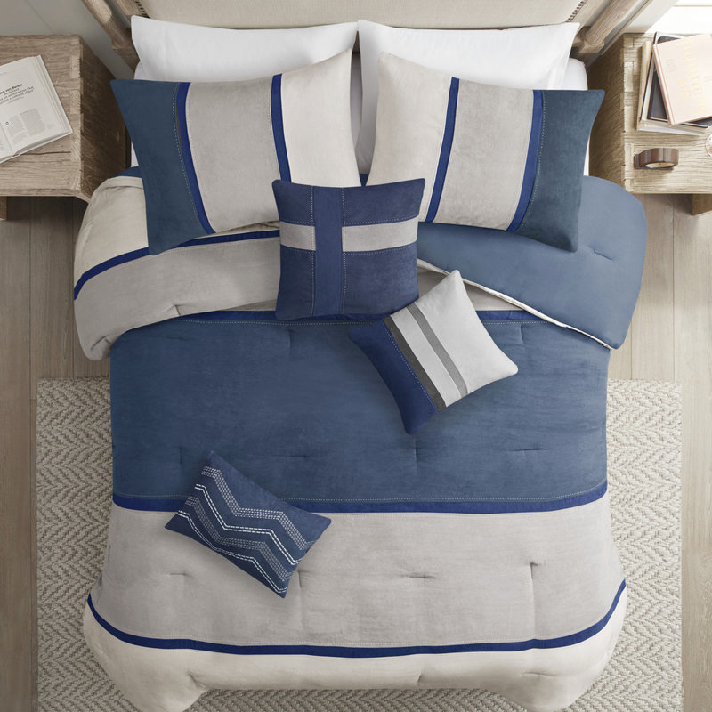 Édredon 7 pièces bleu roi - Faux suède, suède confortable, Bleu, Édredon de très grande taille et 6 pièces suppl