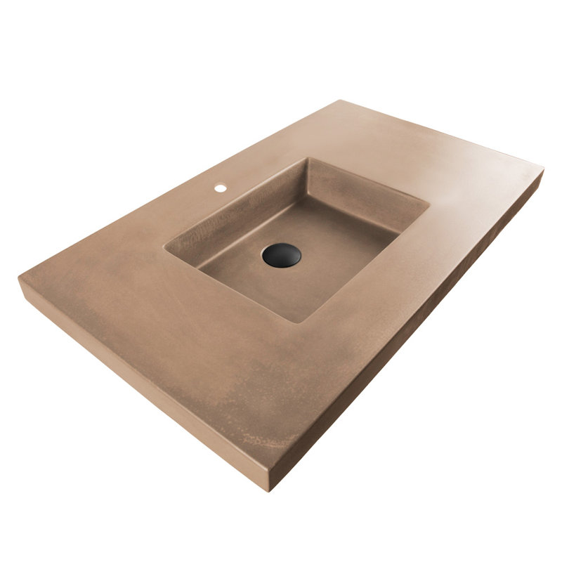 Newterra Concrete Handmade Rectangular Console Bathroom Sink, Single Hole, Clay