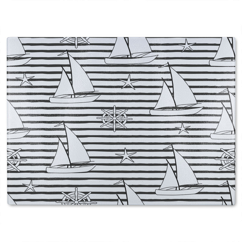 Sailboats Glass Chopping Board, 28cm L x 20cm W