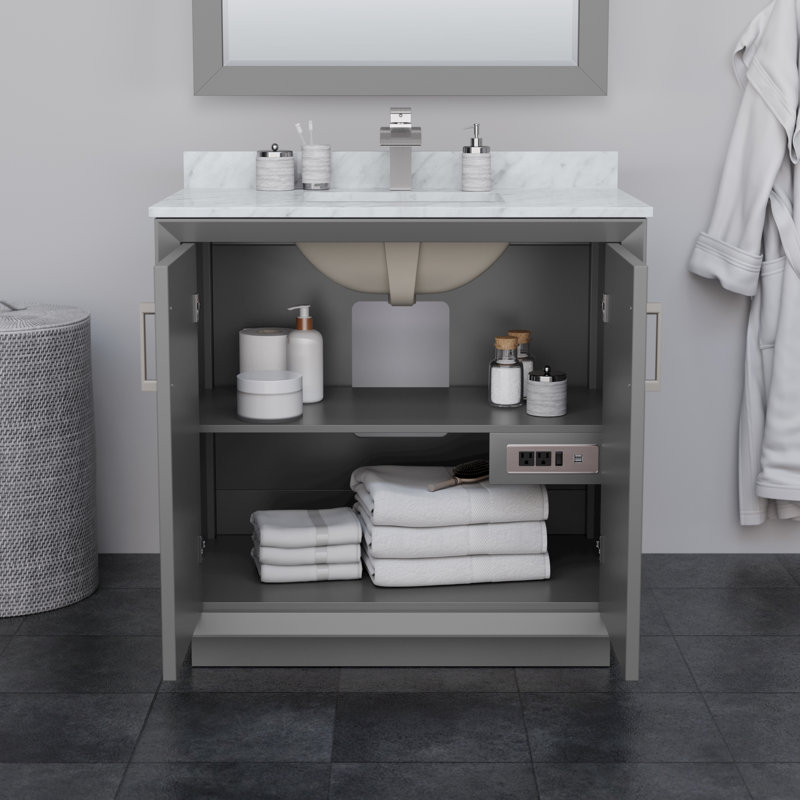 Strada 36'' W Single Vanity, Dark Gray, Giotto Quartz, Satin Bronze