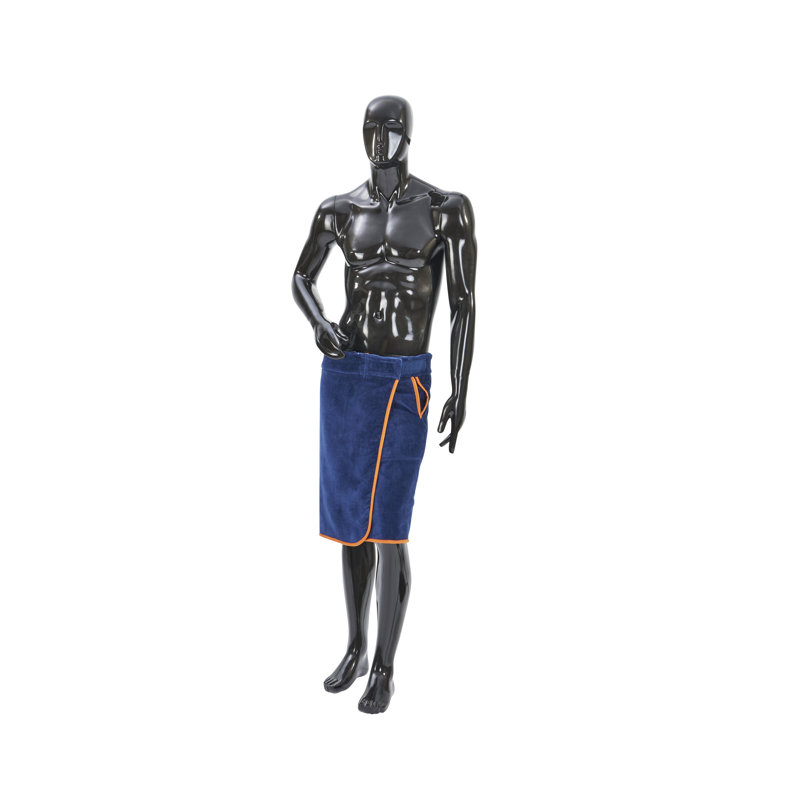 Akram Cotton Male Above Knee Bathrobe with Pockets, Navy