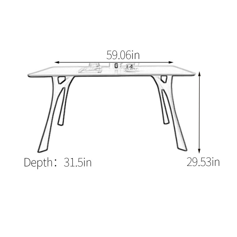 Sintered stone unique simple dining table, 29.53" H x 59.06" L x 31.5" W