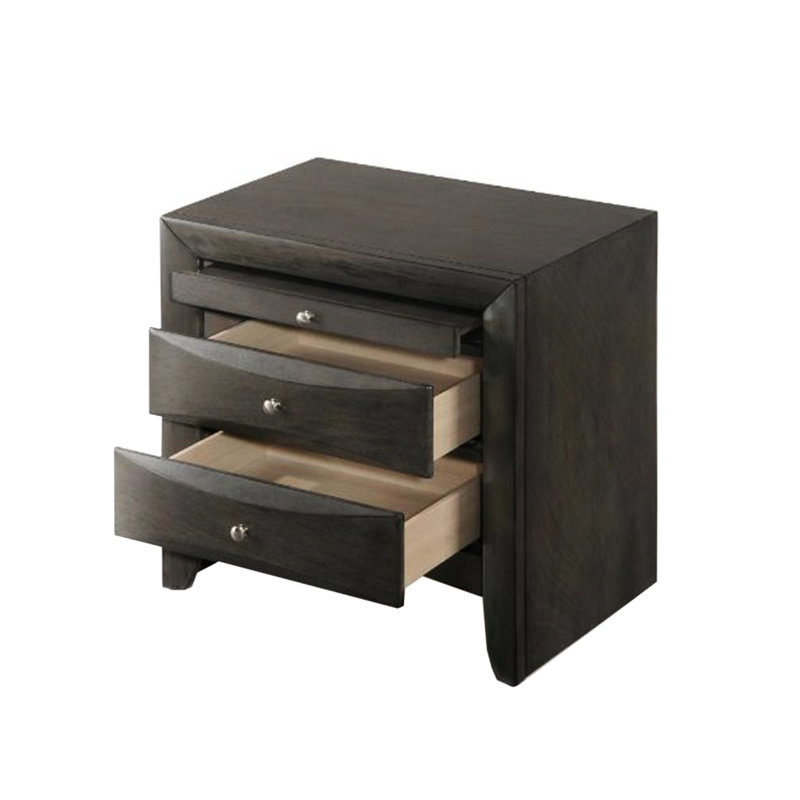 Table de chevet en bois de chêne gris avec 2 tiroirs et 1 plateau pour la chambre à coucher