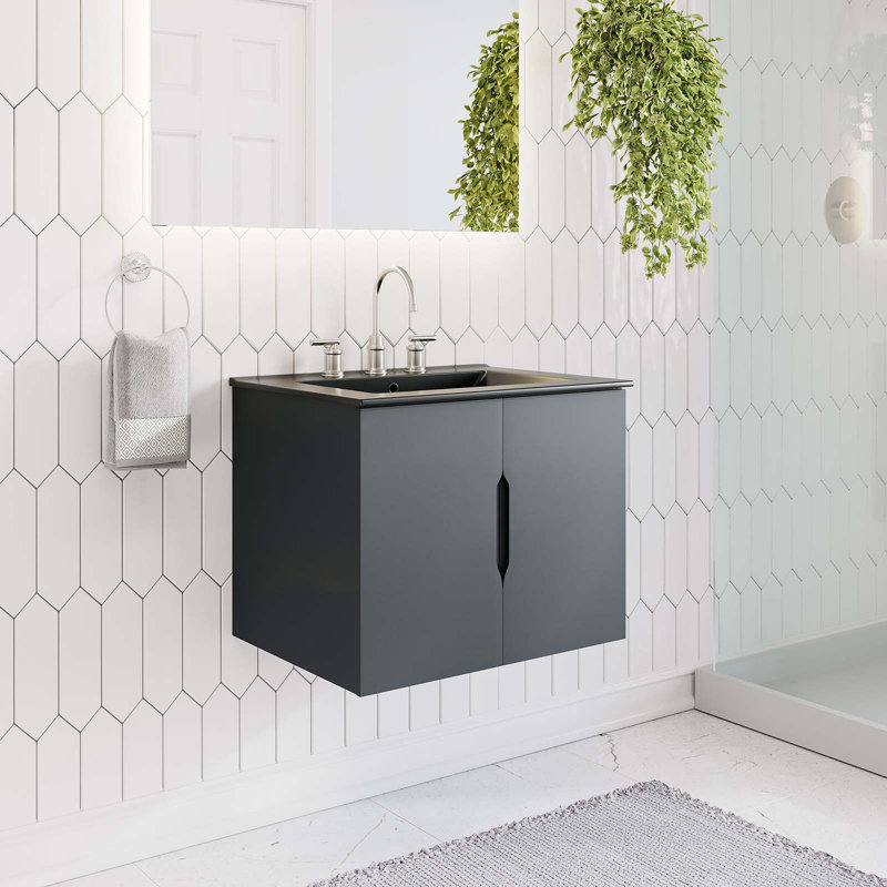 Vitality Gray MDF and Particleboard Wall-Mount Bathroom Vanity Cabinet