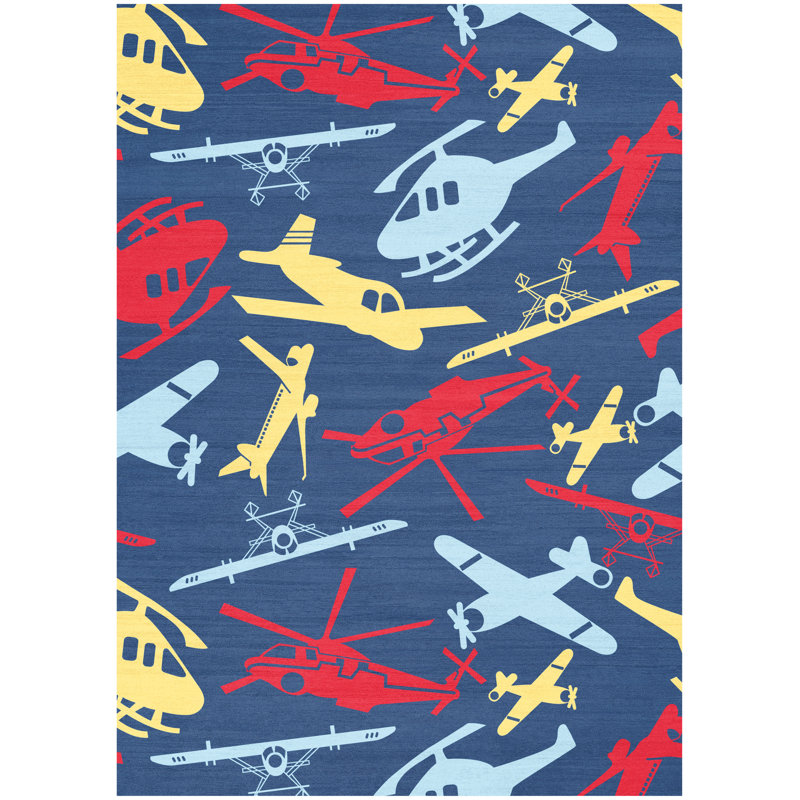 Arranjeet Machine Washable Navy Multicolor Indoor Rug, Rectangle 3'5" x 5'