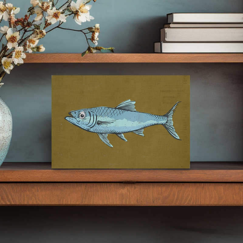 Contemporary Art Retro Rustic Vintage Fish Nature Ocean Wall Art, 12" H x 8" W