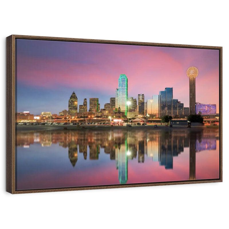 Amazing Dallas Skyline, Floating Frame Walnut, 46" X 31"