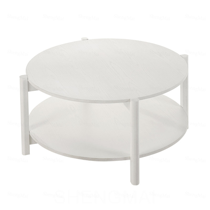 Table basse avec plateau rond et rangement ouvert, Blanc