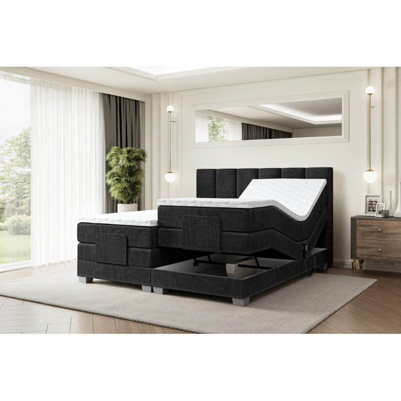 Hatchell Pocket Spring Mattress Divan Bed Base, 200cm x 200cm, Black