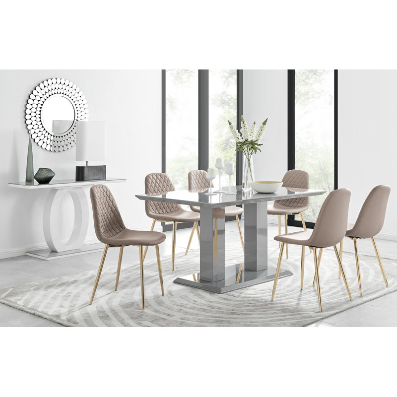 Ensemble de table de salle à manger Eubanks, gris, Beige cappuccino / doré