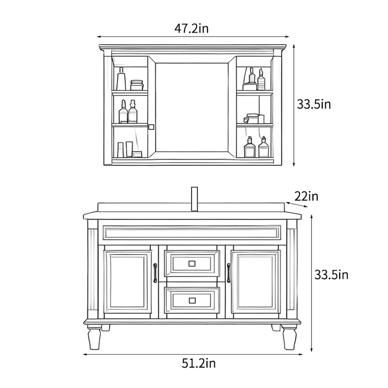 Meuble-lavabo de style rétro American Village, H 33,5 po x l 51,2 po x P 22 po