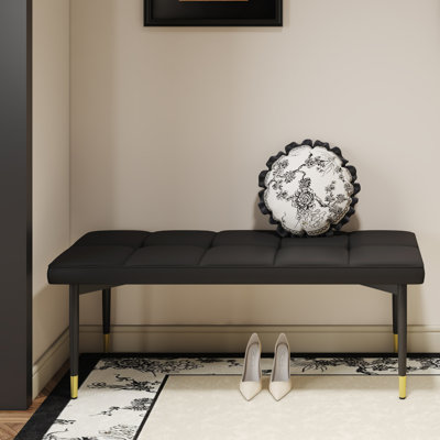 Banc à chaussures noir multifonctionnel 47 * 16 pouces - Coussin en faux polyuréthane, pieds en métal robustes avec des accents dorés. Convient pour la chambre à coucher, le vestiaire, la salle à manger, le salon, etc.