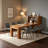 7-Piece Multifunctional Folding Dining Table With Side Cabinet Storage Accommodates 6-8 People Space-Saving 2-In-1 Design Features Sliding Glass Doors Ideal For Kitchens And Living Rooms-163863823-163863821