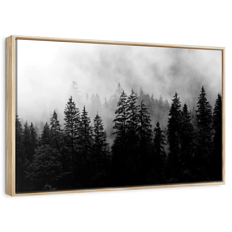 Silhouette matin brumeux, Cadre flottant en bois naturel, 37 po x 25 po