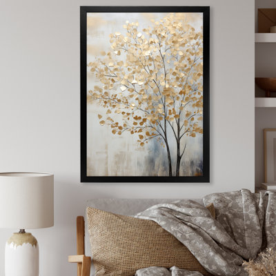 Minimalism Gold And Blue Trees Scene Framed On Canvas Print