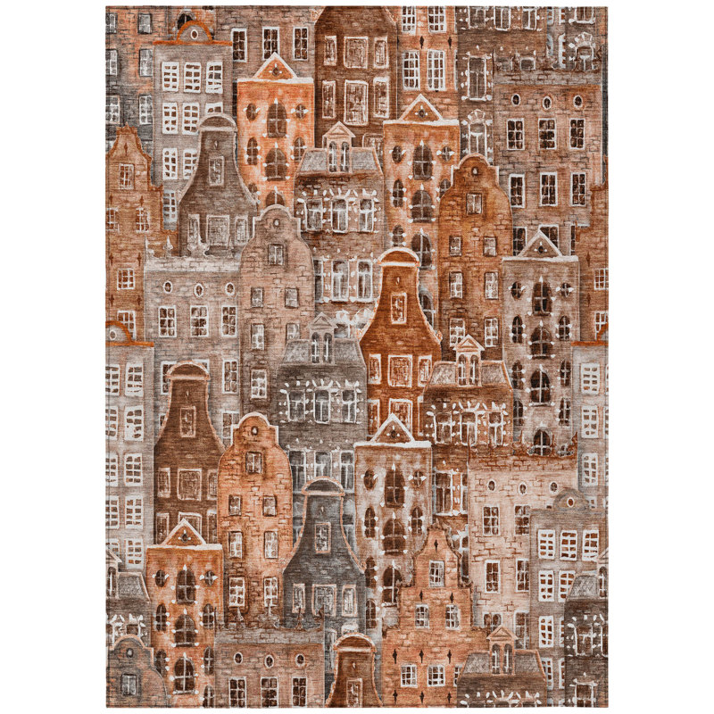 Tapis intérieur / extérieur lavable 9 pi x 12 pi cuivre et saumon