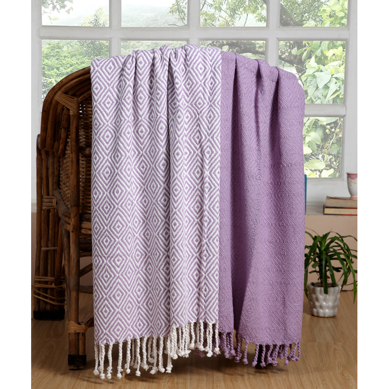  Jeté luxueux 100% coton, Mauve, Géométrique