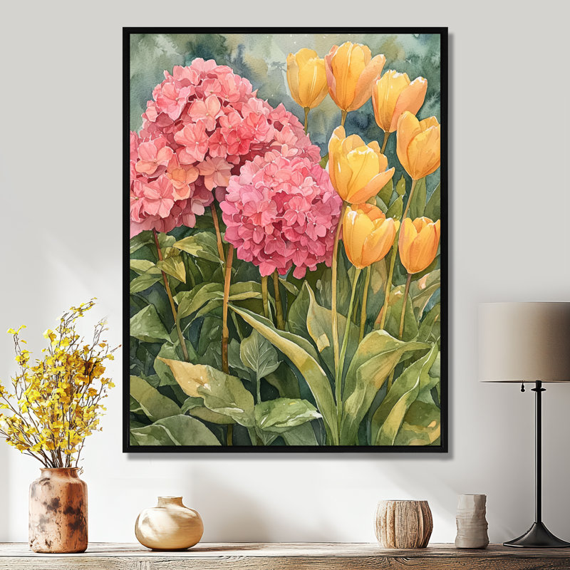 «Hydrangeas In The Spring Garden II - Hydrangea», reproduction sur toile, Noir, Reproduction encadrée sans passe-partout