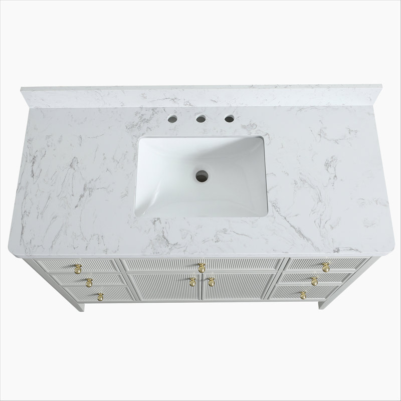 Ensemble de meuble-lavabo autoportant 48 po entièrement assemblé en bois massif avec plateau en marbre d'ingénierie entièrement assemblé