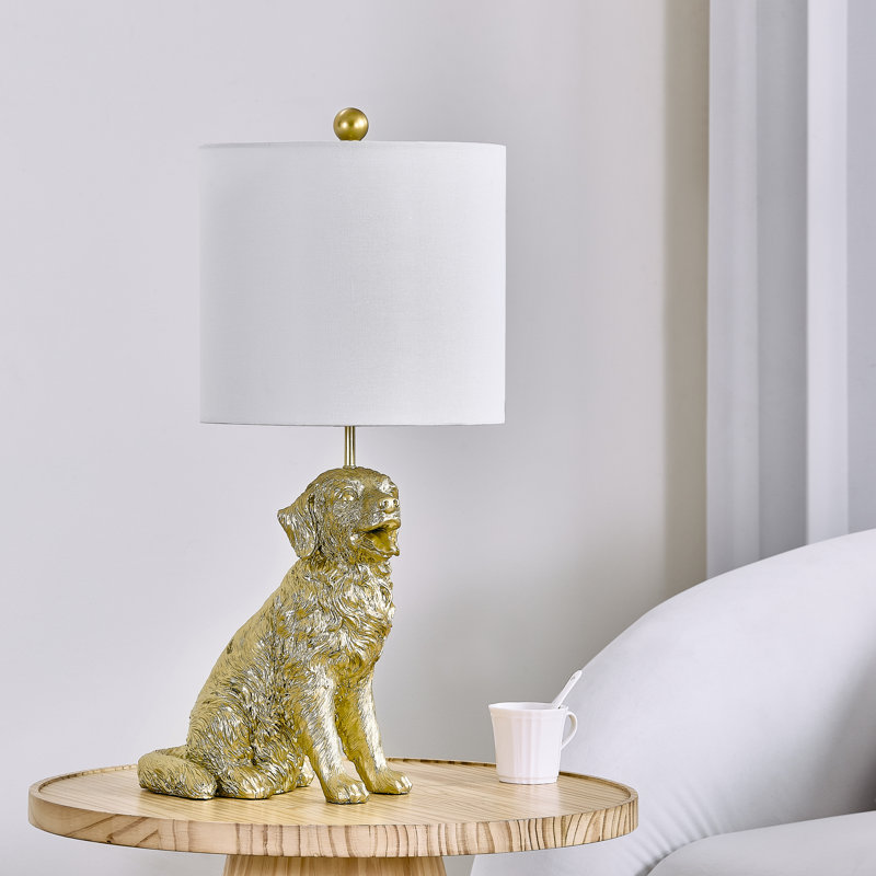 Lampe de table Golden Retriever 24,75 "avec abat-jour doré, Doré, Blanc