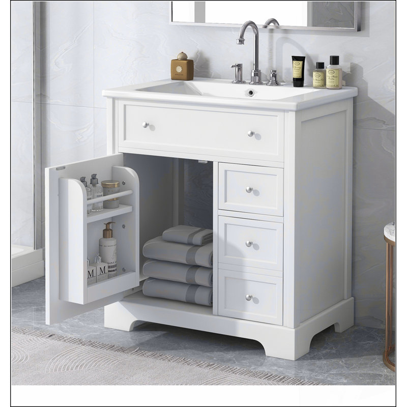 Meuble-lavabo pour salle de bain avec comptoir, meuble-lavabo avec porte et deux tiroirs, planches en panneau de fibres à densité moyenne