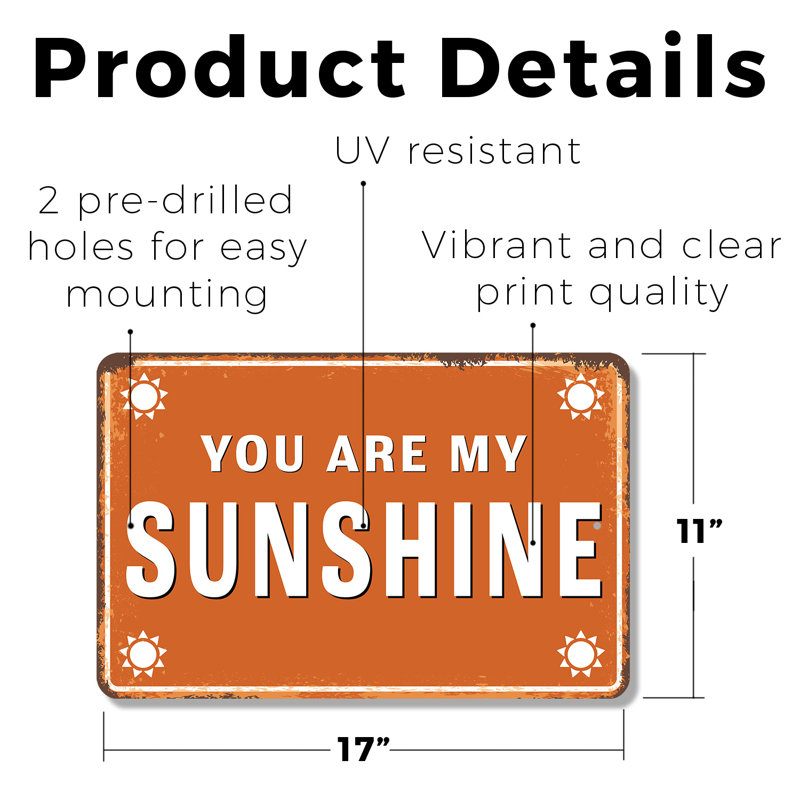 Panneau en plastique You Are My Sunshine 11 po x 17 po