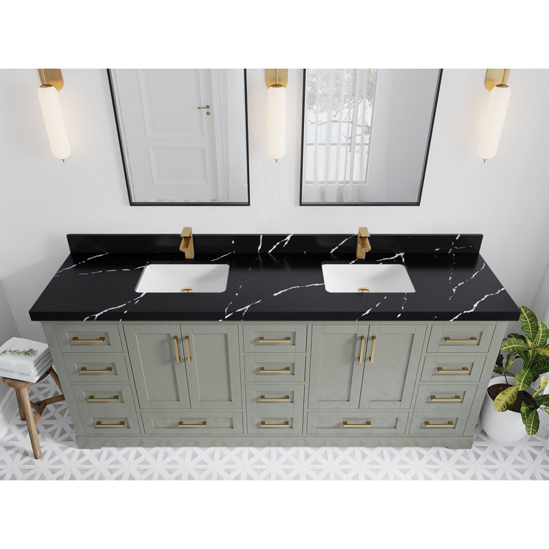 Esin 84'' Double Bathroom Vanity with Top, Calacatta Black