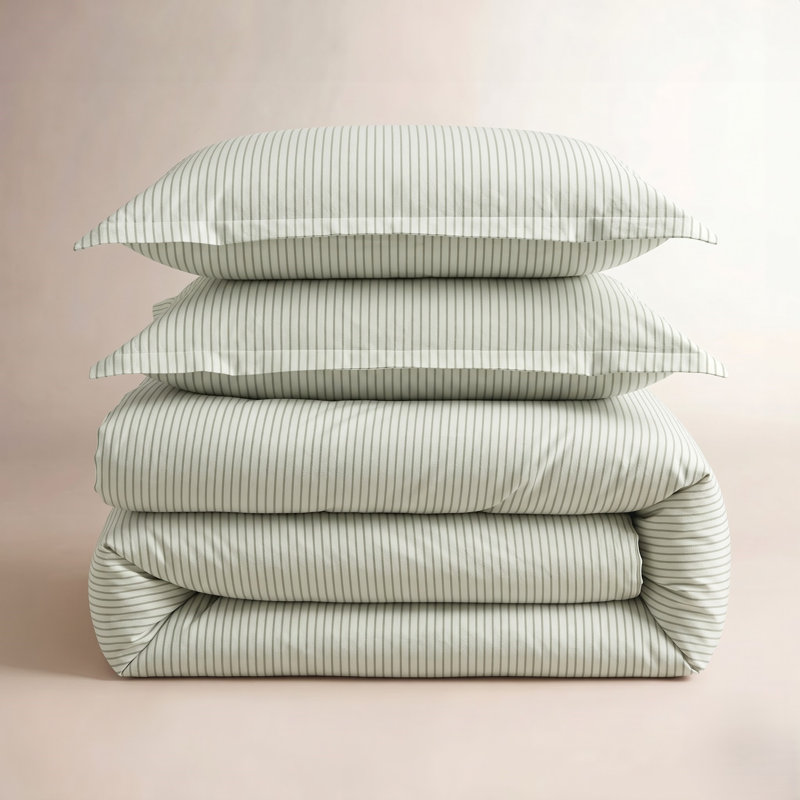 Housse de couette en coton Allyssa, King Duvet Cover + 2 Shams, Sauge