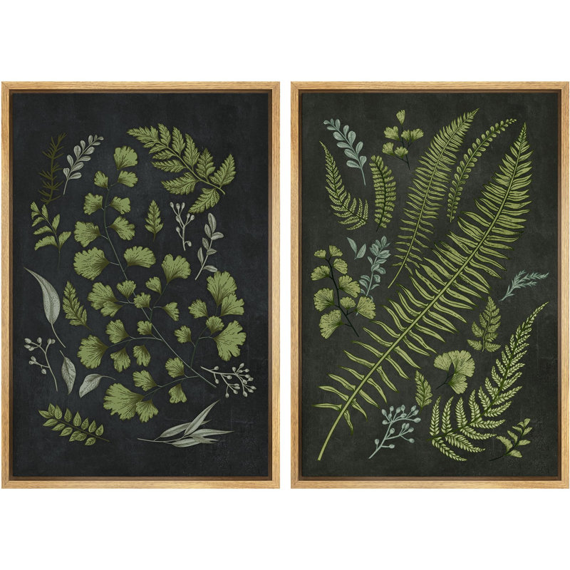 «Midnight Ferns Elegant Green Botanical Modern Art», œuvre d'art murale, 2 pièces, H 24 po x l 16 po, Naturel