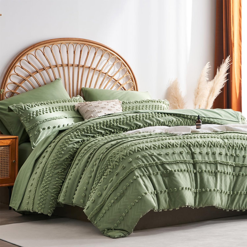 7 Pieces Comforter Set, Tufted Boho Bed In A Bag Comforter And Sheet Set, All Season Soft Microfiber Complete Bedding Set