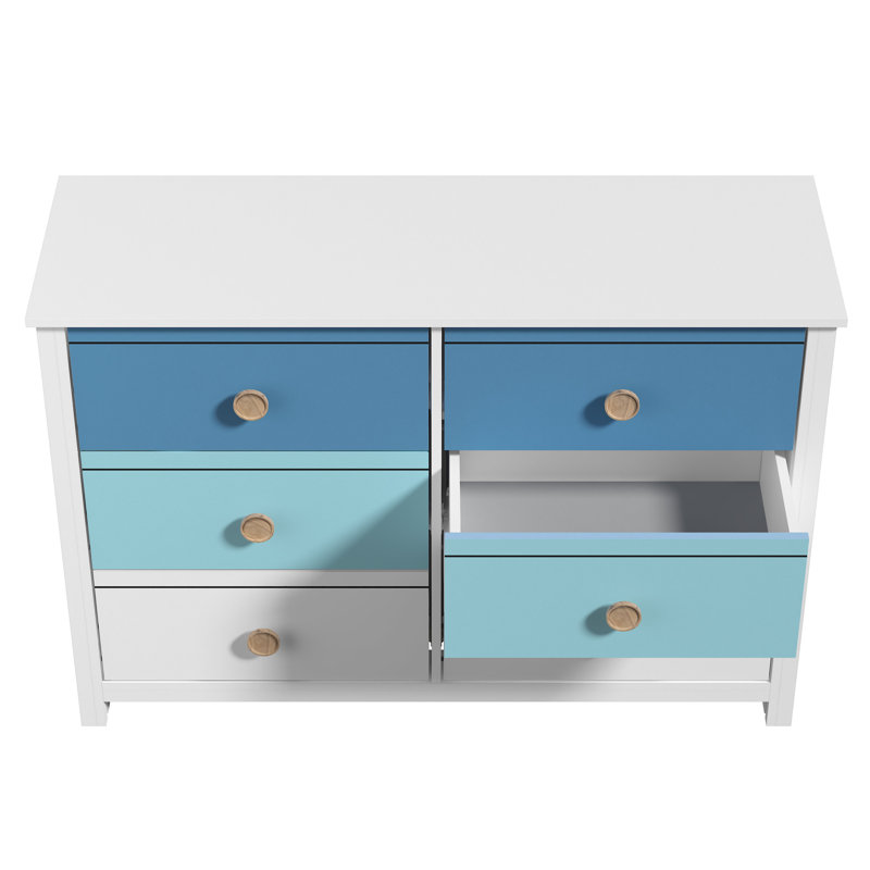 Bustillo 46.1'' W kids 6 -Drawer Dresser, White/Lewis Blue/Light Blue